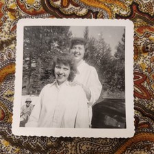 VTG 50s Snapshot Photo Twin Sisters Portrait Family Beautiful Women Mid Century picture