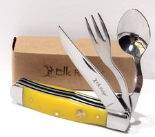 Elk Ridge Yellow HOBO Folding Knife Fork Spoon Utensil Boy Scouts Camping Tool picture