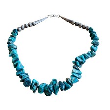 VTG Navajo Pearl Blue Nugget Turquoise Necklace Native American Silver Sterling picture