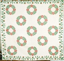 Large BEAUTIFUL Vintage President's Wreath Applique Antique Quilt, EARLY FABRICS picture
