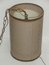 VINTAGE MID CENTURY CYLINDER SHAPE WEAVE CHAIN HANGING SWAG LIGHT WORKS NEAT picture