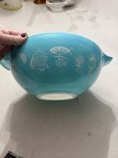 Vintage Pyrex Turquoise Hot Air Balloon 444 4Qt Cinderella Mixing Bowl picture