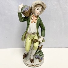 Vintage Homco Figurine #1258 Boy Basket of Grapes Collectable Decor picture