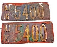 Vintage 1916 New Jersey License Plate Pair NJ Matching Set. Great Low No. #5400 picture