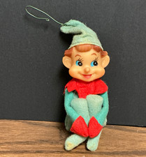 Vintage 1950s 60s Felt Knee Hugger Pixie Elf Christmas Ornament Japan MCM picture
