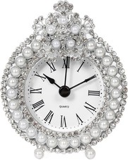 Mini Tabletop Clock Decorative Metal Table Clock Battery Operated Bedside picture