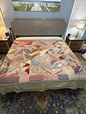 Vintage Heavy Crazy Patch Quilt 66x80 Handmade Scrap Patchwork Cutter Repair picture