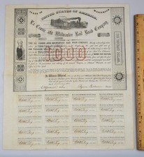 Vintage Stock Certificate LaCrosse and Milwaukee Railroad 1857 Byron Kilbourn picture