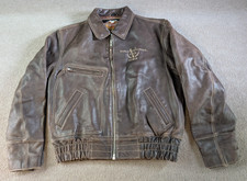 Harley Davidson Mens L Twin V Power Billings Brown Leather Jacket Distressed picture