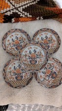 Antique Chinese Set Of 5 Imari Porcelain plates Hand Painted 10x6.5x2.5