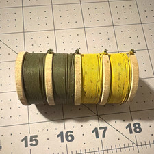 Vintage WWII / Vietnam Era US Military Wood Tripwire Spool - Olive Drab & Yellow picture