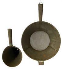 Vintage Antique Kitchen Tool Funnel Strainer Metal Hand Crafted Primitive Rustic picture