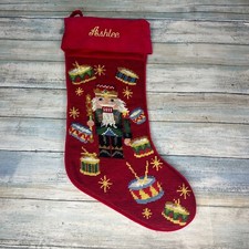 Vintage Christmas Stocking Needlepoint Nutcracker Drums ASHLEE Red 20 Inch picture