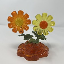 Lucite Acrylic Flower Power Figure Yellow Orange Green Vtg Grannycore PLS READ picture