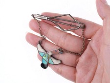 c1950's Zuni Native American Sterling multi-stone inlay duck tie bar picture