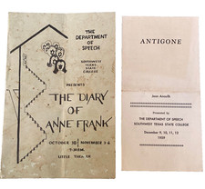 Southwest Texas State College SWT 1959 Play Program Diary Anne Frank Antigone TX picture