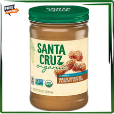 Santa Cruz Organic Creamy Dark Roasted Peanut Butter, 16 oz Jar -  picture