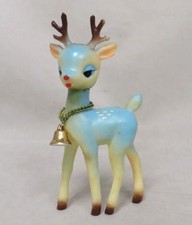 Vintage JAPAN Christmas BLUE REINDEER Sleepy Eyes Plastic Swivel Head Bell 5.25