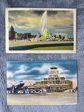 Lot Of 2 Vintage Linen Postcards - Buckingham Fountain & Will Rogers Field picture