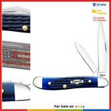Pocket Knife 2 7/8 Inch Stainless Steel Clip Pen Blades Blue Bone Handle EDC picture