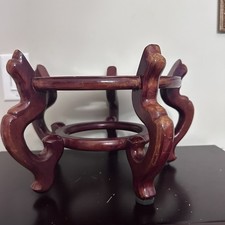 Vintage Large Chinese Cherry Wood Stand 10” Diam For Urn Plant Fish Bowl picture