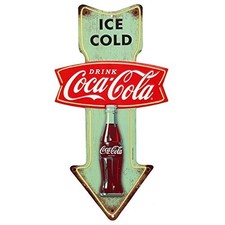 Open Road Brands Coca-Cola Ice Cold Arrow Embossed Metal Sign - Vintage Diner picture