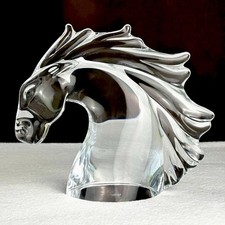 SIGNED Vtg Daum Nancy France Stallion Horse Head Tete de Cheval Crystal Statue picture