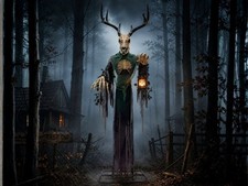 Giant Horned Skeleton Halloween Animatronic Prop Forest Creature Animated 8ft picture