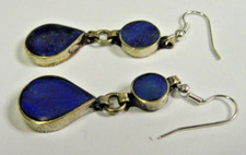 1 pair Gemstone lapis lazuli drop circle custom crafted silver earrings 49739 picture
