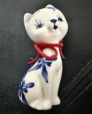 Vintage Delft Elesva Royal Crown Blue and White Kitty True Love Cats Red Collar picture