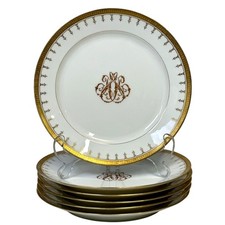 Antique Limoges Mid-1800's Porcelain Plates Elegant Gilded Design-Stunning Set 6 picture
