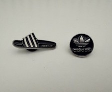 Adidas Slide and Trefoil Logo Enamel Pin Set Black Silver picture