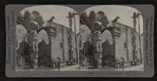 Photo:Albert Bay BC Canada 1900s Totem Poles Village Scene Stereoview picture