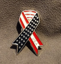 USA Patriotic Red/White/Blue American Flag Ribbon Lapel Hat Broach Pin picture