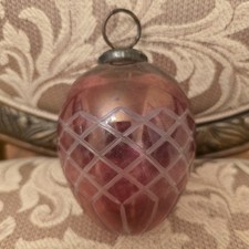 Large Ruby Red Clear Deeply Etched Glass Kugel Midwest Egg Shaped picture