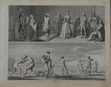 Antique 1774 Engraving Wrestling Swords and Dancing Original History Art picture