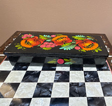 Antique Hand Painted Wooden Trinket Box w/ Lid, USSR picture