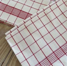 Vintage NOS Farmhouse Linen Towels Red /White 24x30 Pair Mid-Century Excellent  picture