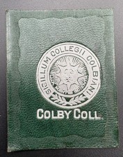c1910 L20 Colby College Maine College Seal Tobacco Leather Antique Green picture