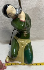 Large VTG 1950s MCM Asian Woman With Bird Figural Lamp Ceramic Sculptural Repair picture
