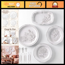 Set of 4 Ceramic Decorative Wall Plates - Embossed Floral Hanging Decor picture