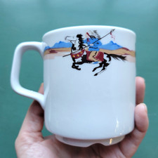 VTG Pillivuyt Cowboys & Indians Wild West Buffalo Bill Mug Cup French Porcelain picture