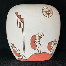VTG-BAUER COLLECTIBLES-22K GOLD Southwestern Art Pillow Vase Pottery-Signed picture