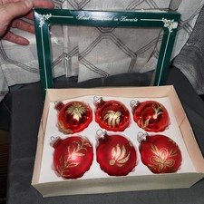 Vintage West Germany Hand Decorated Glass Christmas Ornaments Red Gold Box picture