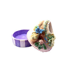 Vintage 3D Victorian Shoe Trinket Box Purple Pink Detailed Roses 3x3” picture