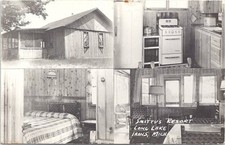RPPC Irons Michigan Long Lake Smitty's Cabins 4 Interior Scenes 1950s era picture