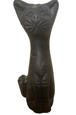 Vintage Black Cat Figurine Sitting Proper Curled Tail Pottery MCM Long Neck picture