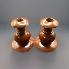 Vintage Pair Of Turned Wood Candle Holders w/ Felt Bottoms 4.25