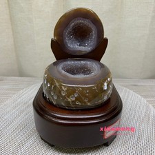 2.3LB Natural Agate Treasure Basin Geode Crystal Cluster Specimen With Wooden B picture