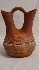 Navajo Wedding Vase Signed Ernie Watchman Etched Couple Pottery  picture